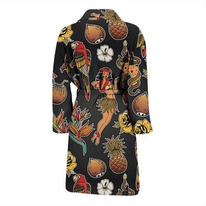 Hula Dancers Hawaiian Style Pattern Print Design 02 Men Bathrobe-JORJUNE.COM