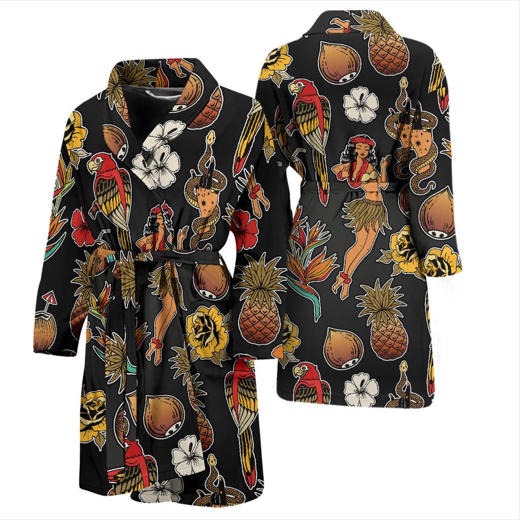 Hula Dancers Hawaiian Style Pattern Print Design 02 Men Bathrobe-JORJUNE.COM