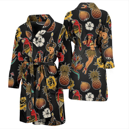 Hula Dancers Hawaiian Style Pattern Print Design 02 Men Bathrobe-JORJUNE.COM