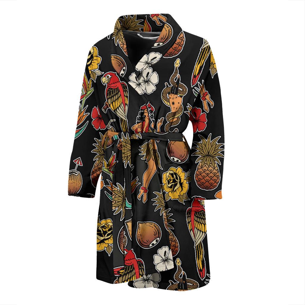 Hula Dancers Hawaiian Style Pattern Print Design 02 Men Bathrobe-JORJUNE.COM