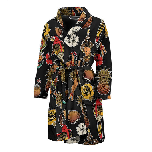 Hula Dancers Hawaiian Style Pattern Print Design 02 Men Bathrobe-JORJUNE.COM