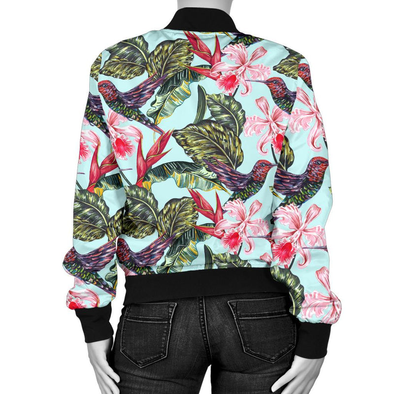 Hummingbird Cute Themed Print Women Casual Bomber Jacket