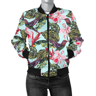 Hummingbird Cute Themed Print Women Casual Bomber Jacket