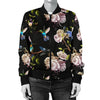 Hummingbird Flower Themed Print Women Casual Bomber Jacket