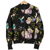 Hummingbird Flower Themed Print Women Casual Bomber Jacket