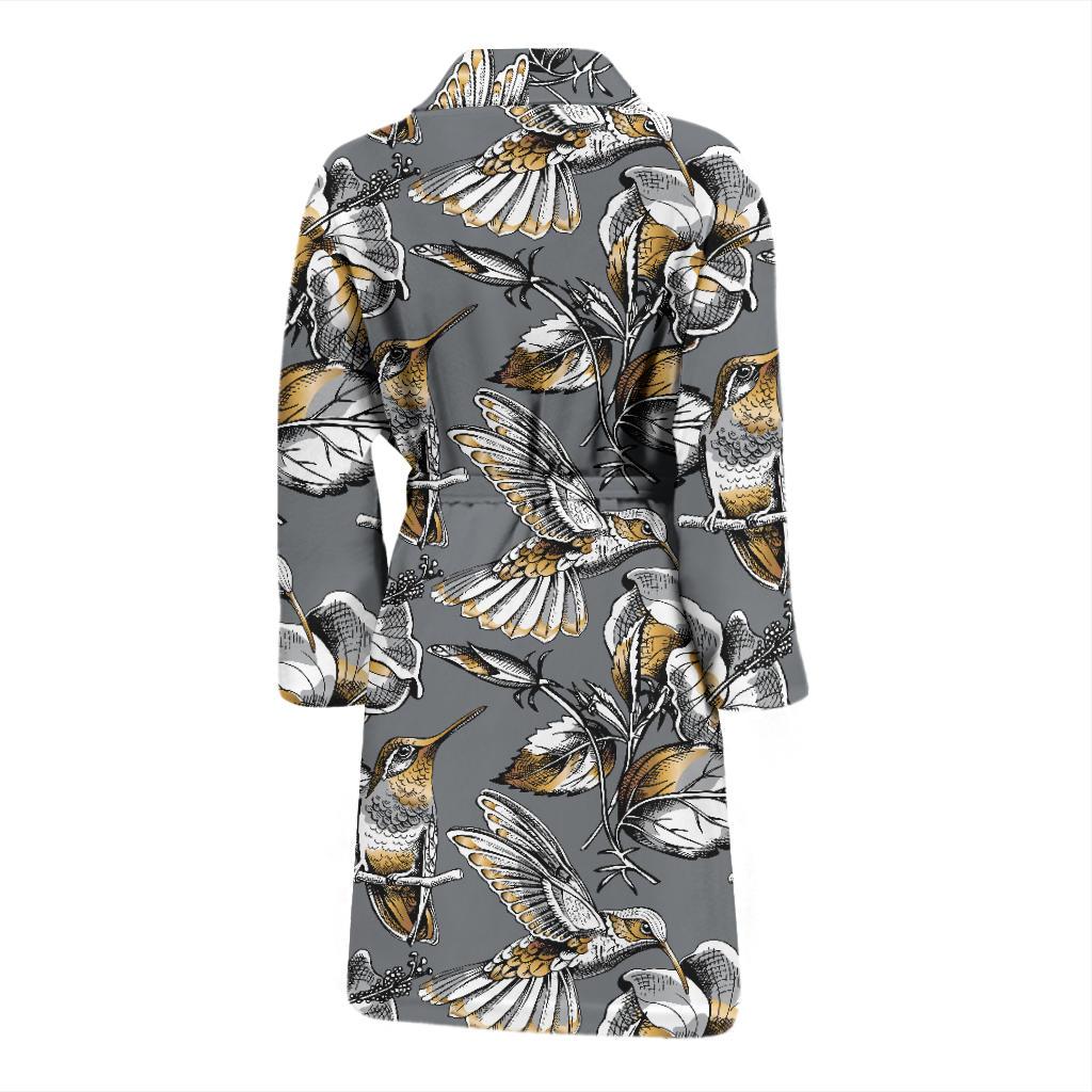 Hummingbird Pattern Print Design 02 Men Bathrobe-JORJUNE.COM