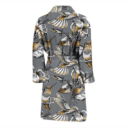 Hummingbird Pattern Print Design 02 Men Bathrobe-JORJUNE.COM