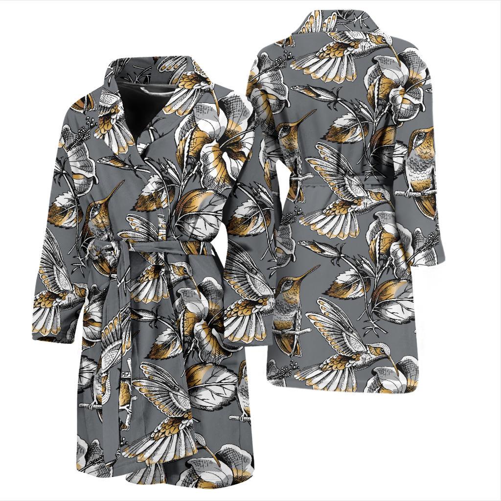 Hummingbird Pattern Print Design 02 Men Bathrobe-JORJUNE.COM
