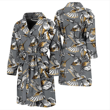 Hummingbird Pattern Print Design 02 Men Bathrobe-JORJUNE.COM