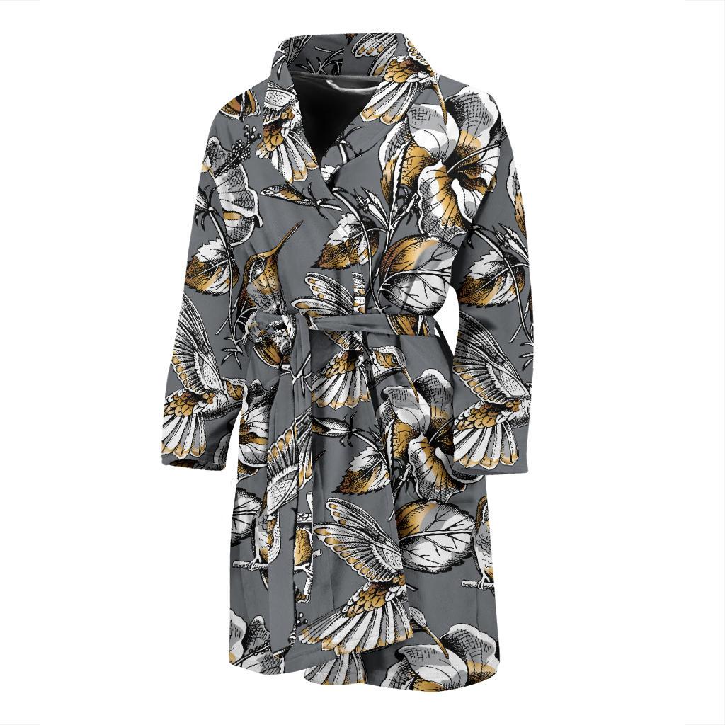 Hummingbird Pattern Print Design 02 Men Bathrobe-JORJUNE.COM