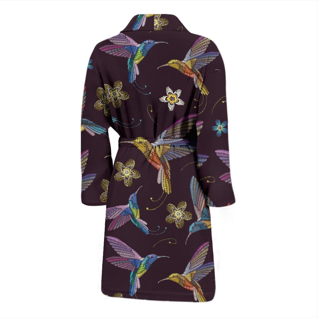 Hummingbird Pattern Print Design 04 Men Bathrobe-JORJUNE.COM
