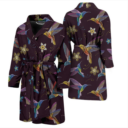 Hummingbird Pattern Print Design 04 Men Bathrobe-JORJUNE.COM