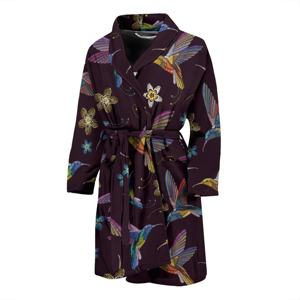 Hummingbird Pattern Print Design 04 Men Bathrobe-JORJUNE.COM