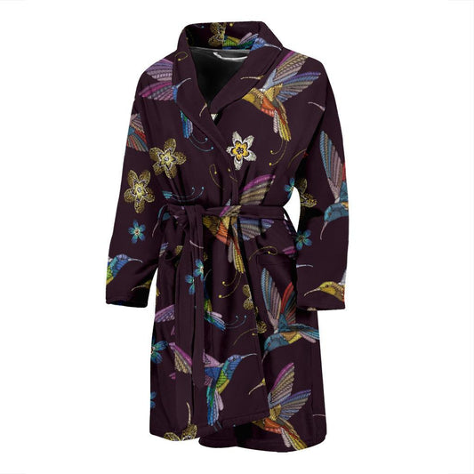 Hummingbird Pattern Print Design 04 Men Bathrobe-JORJUNE.COM