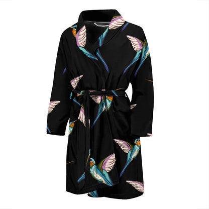 Hummingbird Pattern Print Design 06 Men Bathrobe-JORJUNE.COM