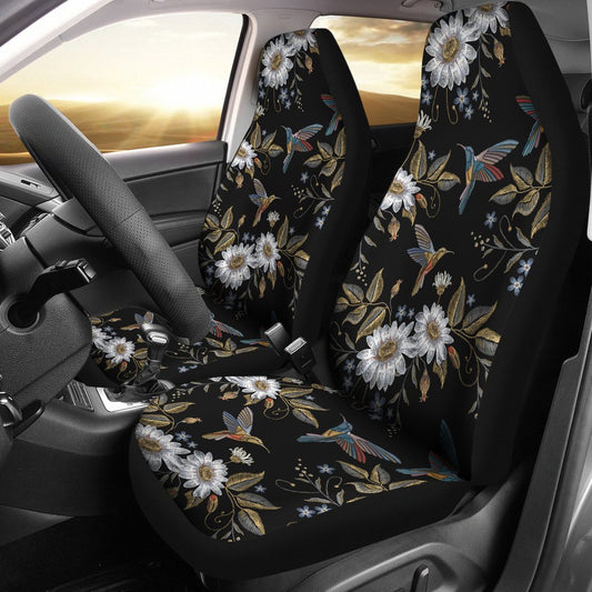 Hummingbird With Embroidery Themed Print Universal Fit Car Seat Covers