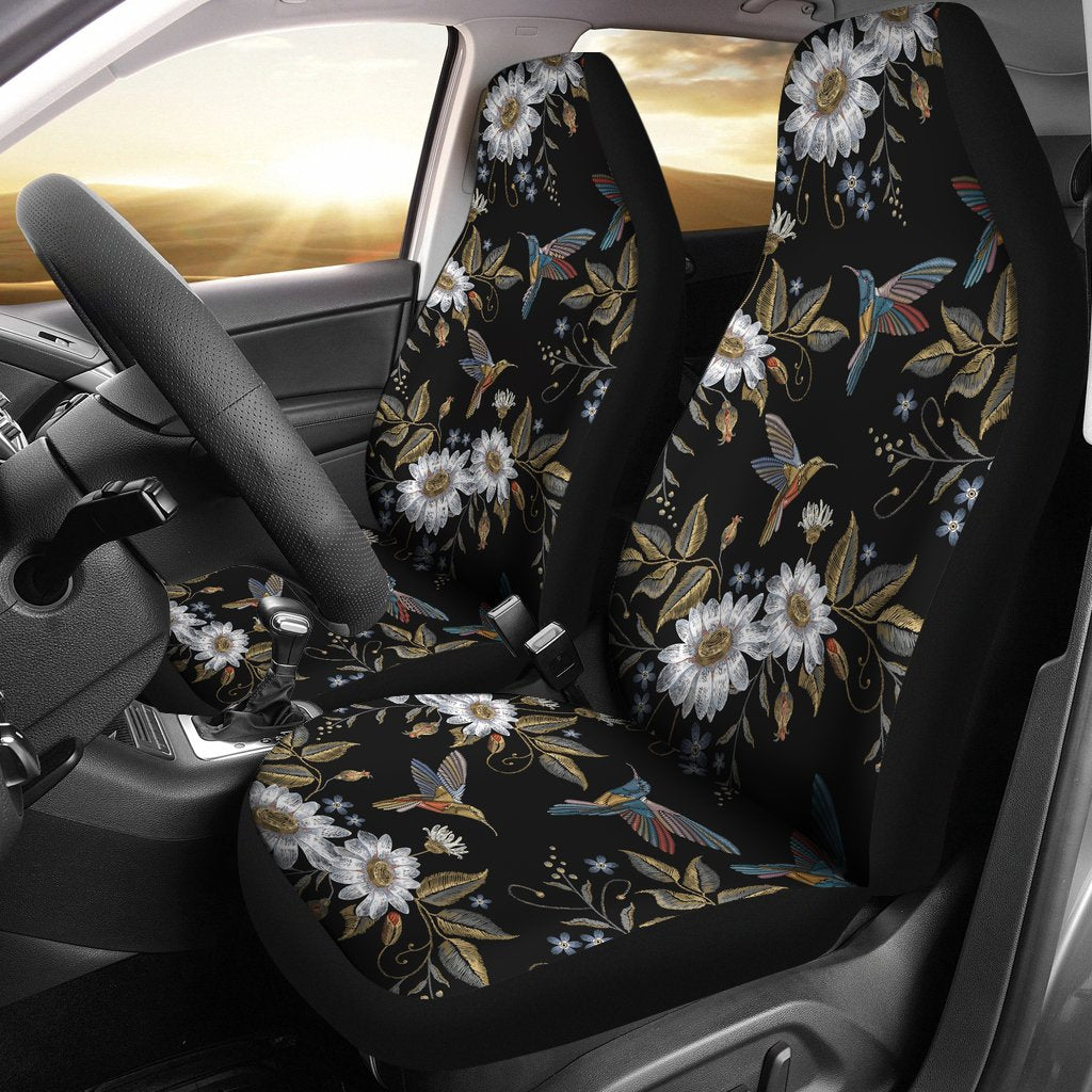 Hummingbird With Embroidery Themed Print Universal Fit Car Seat Covers