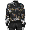 Hummingbird with Embroidery Themed Print Women Casual Bomber Jacket