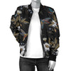 Hummingbird with Embroidery Themed Print Women Casual Bomber Jacket