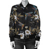 Hummingbird with Embroidery Themed Print Women Casual Bomber Jacket