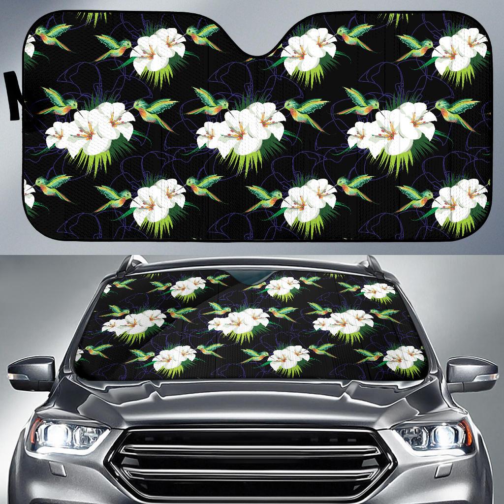 Hummingbird with Flower Pattern Print Design 03 Car Sun Shades-JORJUNE.COM