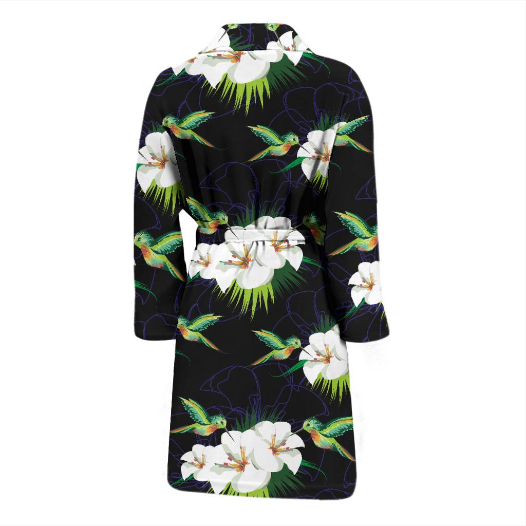 Hummingbird with Flower Pattern Print Design 03 Men Bathrobe-JORJUNE.COM
