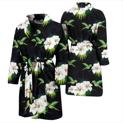 Hummingbird with Flower Pattern Print Design 03 Men Bathrobe-JORJUNE.COM