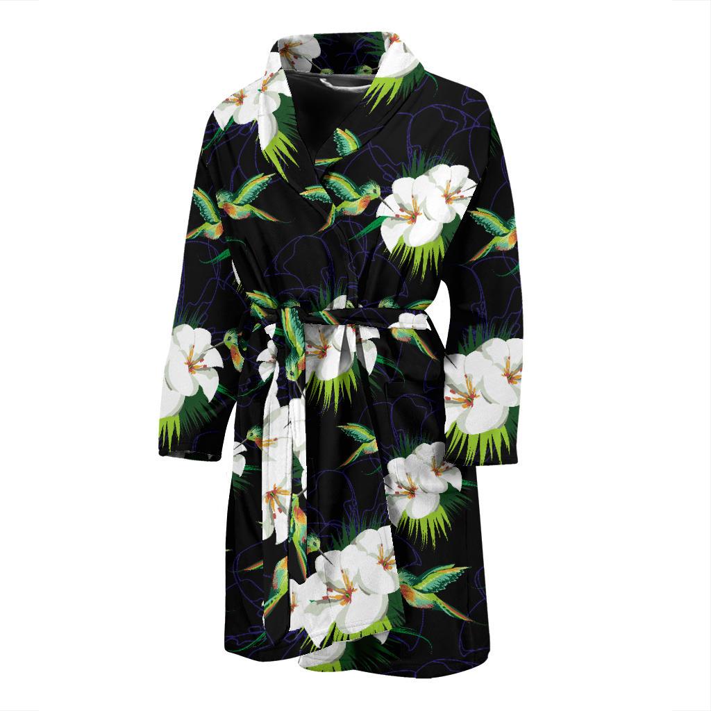 Hummingbird with Flower Pattern Print Design 03 Men Bathrobe-JORJUNE.COM