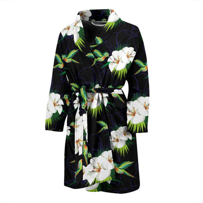 Hummingbird with Flower Pattern Print Design 03 Men Bathrobe-JORJUNE.COM