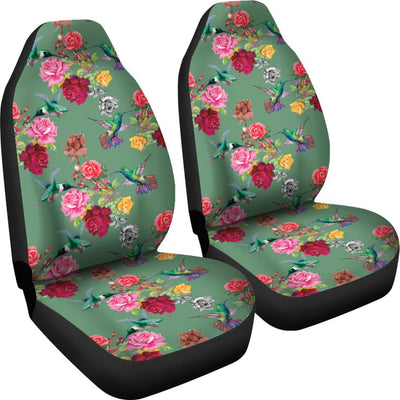 Hummingbird With Rose Themed Print Universal Fit Car Seat Covers