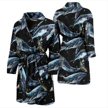 Humpback Whale Pattern Print Design 01 Men Bathrobe-JORJUNE.COM