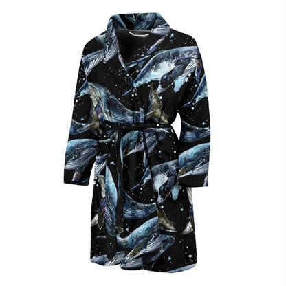 Humpback Whale Pattern Print Design 01 Men Bathrobe-JORJUNE.COM