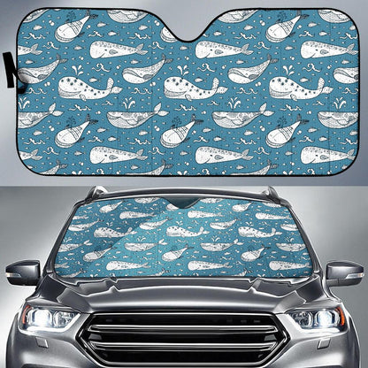 Humpback Whale Pattern Print Design 03 Car Sun Shades-JORJUNE.COM