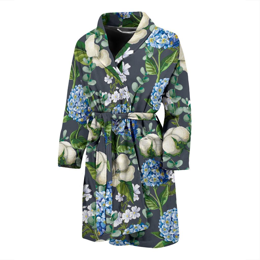Hydrangea Pattern Print Design 02 Men Bathrobe-JORJUNE.COM