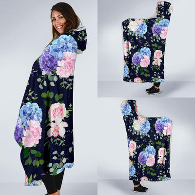 Hydrangea Pattern Print Design HD01 Hooded Blanket-JORJUNE.COM