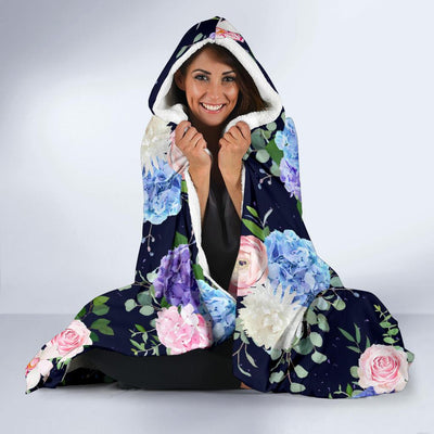 Hydrangea Pattern Print Design HD01 Hooded Blanket-JORJUNE.COM