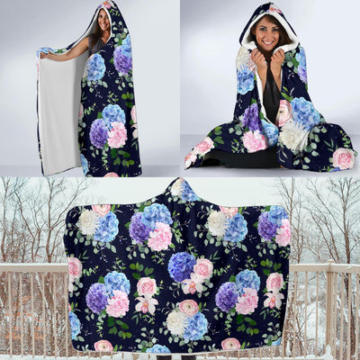 Hydrangea Pattern Print Design HD01 Hooded Blanket-JORJUNE.COM