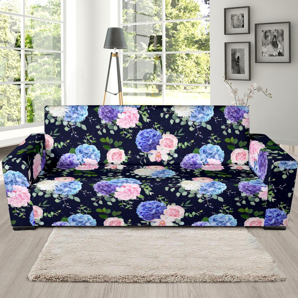 Hydrangea Pattern Print Design HD01 Sofa Slipcover-JORJUNE.COM