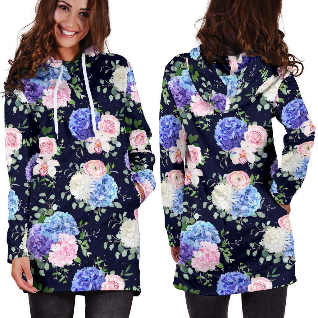 Hydrangea Pattern Print Design HD01 Women Hoodie Dress