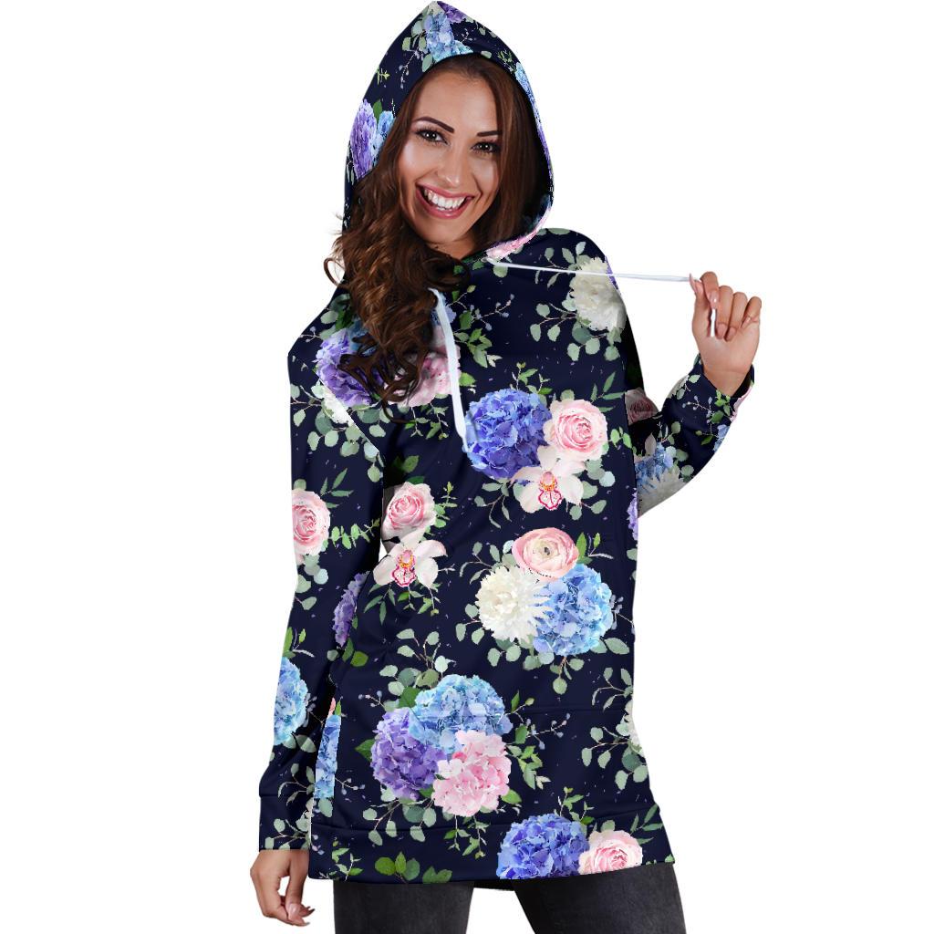 Hydrangea Pattern Print Design HD01 Women Hoodie Dress