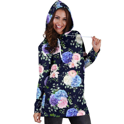 Hydrangea Pattern Print Design HD01 Women Hoodie Dress