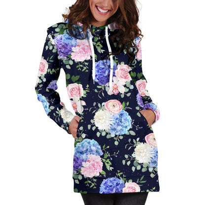 Hydrangea Pattern Print Design HD01 Women Hoodie Dress