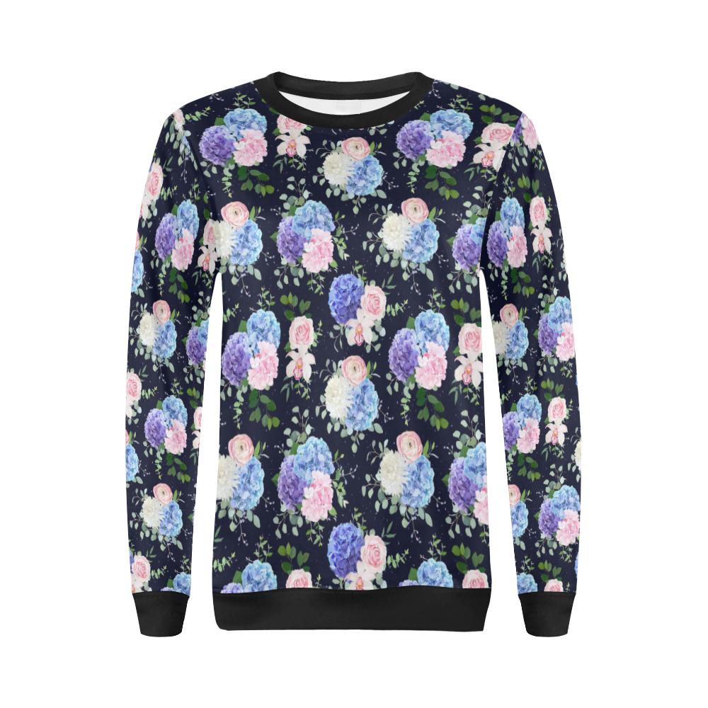 Hydrangea Pattern Print Design HD01 Women Long Sleeve Sweatshirt-JorJune