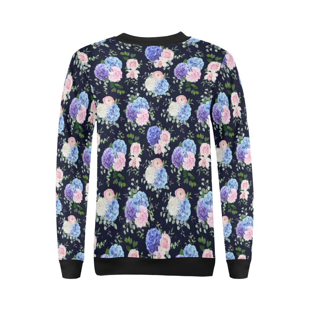 Hydrangea Pattern Print Design HD01 Women Long Sleeve Sweatshirt-JorJune