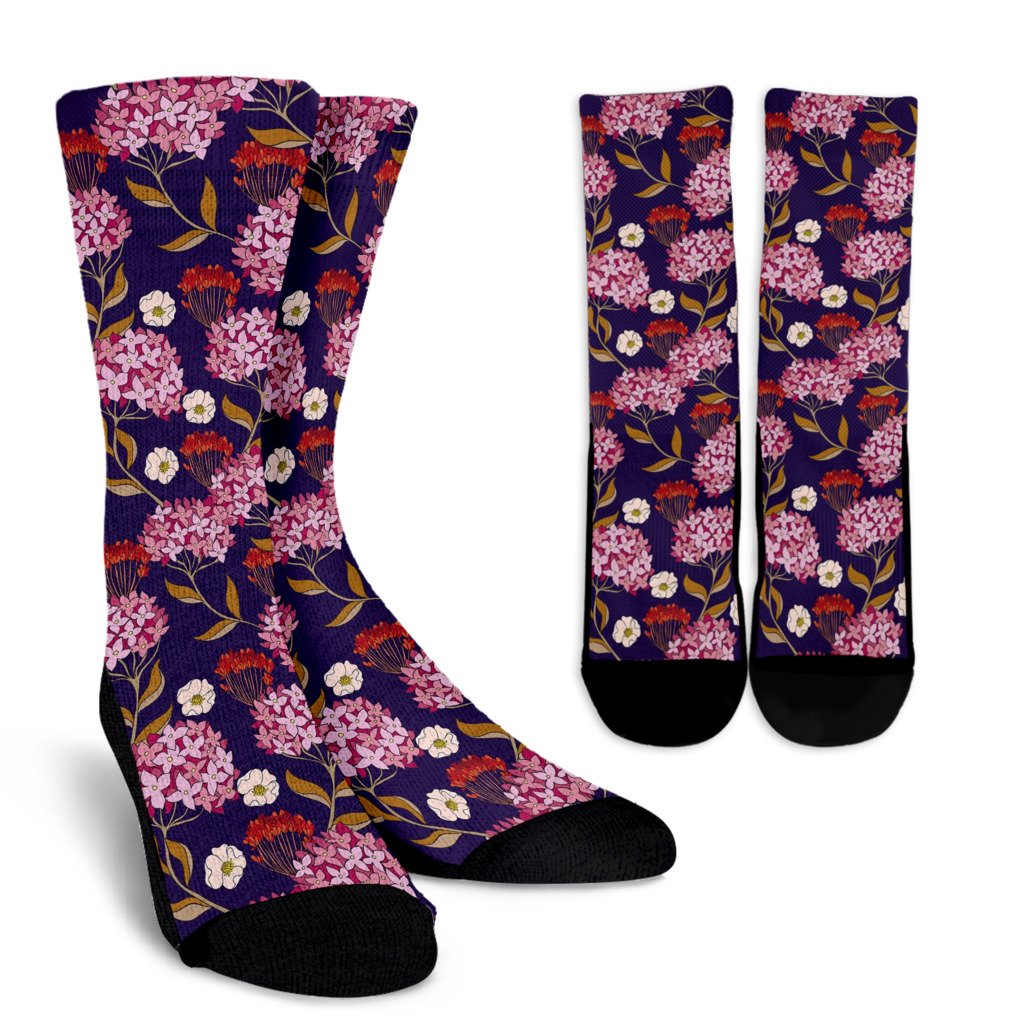 Hydrangea Pattern Print Design HD010 Crew Socks-JORJUNE.COM