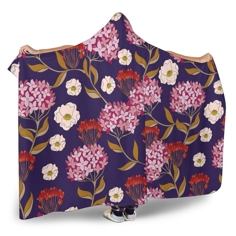 Hydrangea Pattern Print Design HD010 Hooded Blanket-JORJUNE.COM