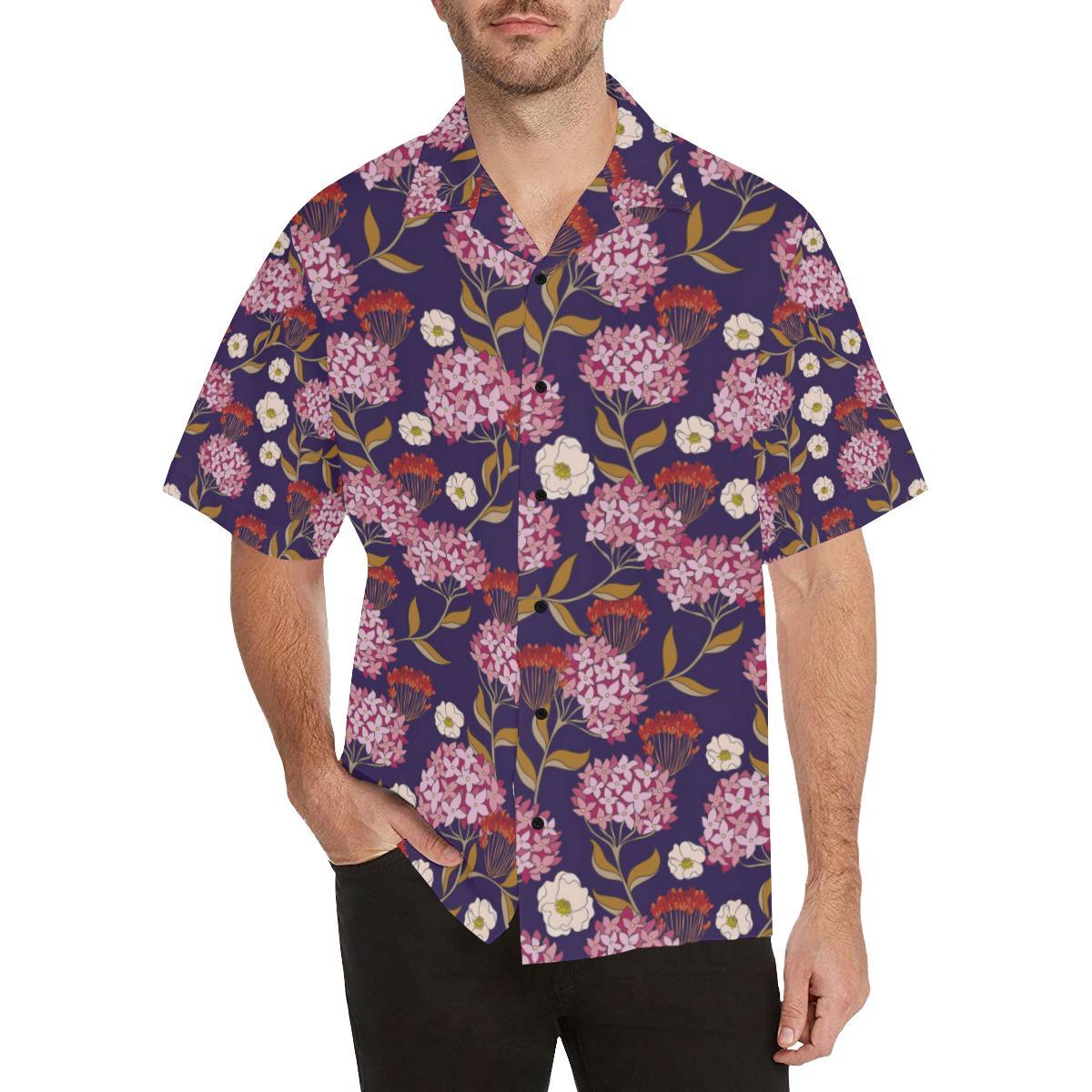 Hydrangea Pattern Print Design HD010 Men Hawaiian Shirt-JorJune