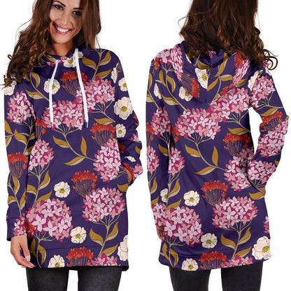 Hydrangea Pattern Print Design HD010 Women Hoodie Dress