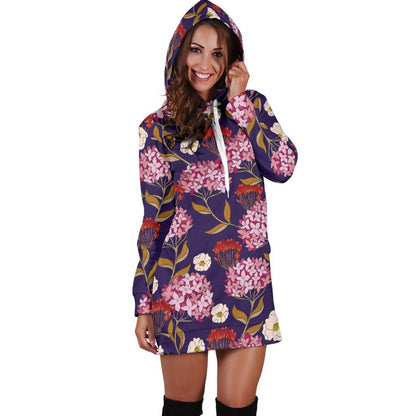 Hydrangea Pattern Print Design HD010 Women Hoodie Dress