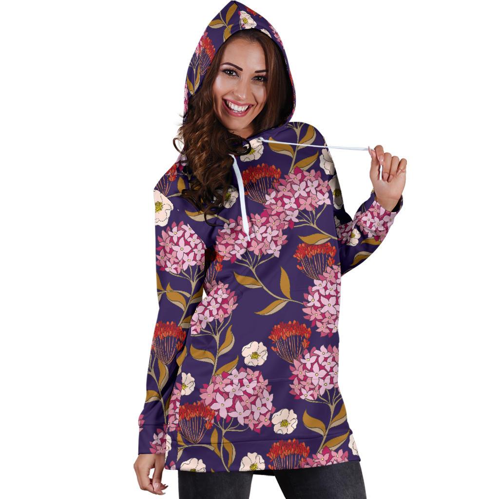Hydrangea Pattern Print Design HD010 Women Hoodie Dress